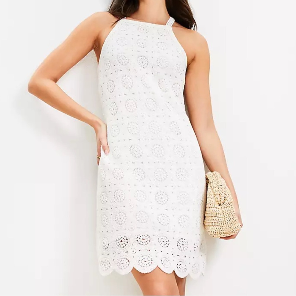 LOFT White Crochet Lace Mini Dress Sleeveless